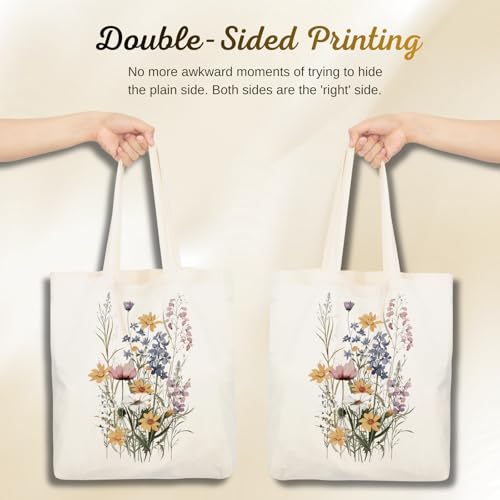 Aesthetic Canvas Tote Bag for Women with Inner Pocket - color: Bouquet