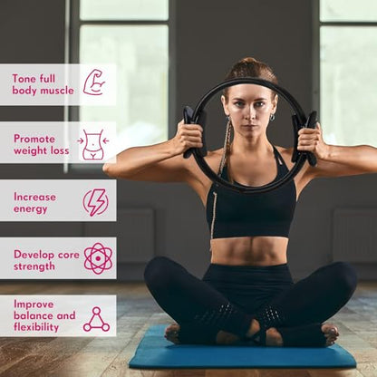 Syhood Pilates Ring 11. 81 Inch Pilates Circle Yoga Ring Magic Lightweight Flexible Workout Equipment for Fitness Physical Therapy Resistance Exercise Arms Legs - color: Black