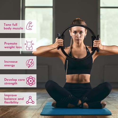 Syhood Pilates Ring 11. 81 Inch Pilates Circle Yoga Ring Magic Lightweight Flexible Workout Equipment for Fitness Physical Therapy Resistance Exercise Arms Legs - color: Black