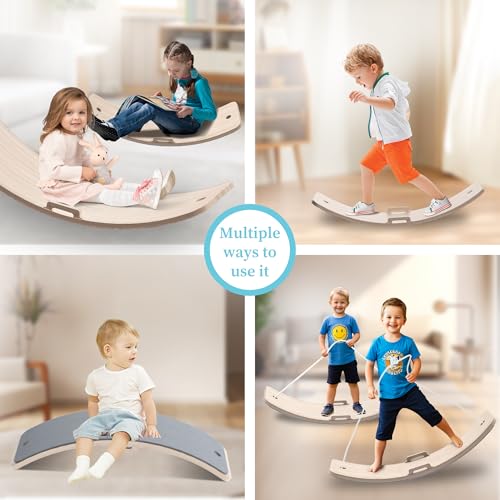27 Inch Wooden Balance Board for Kids and Toddlers, Wobble Board with Rope