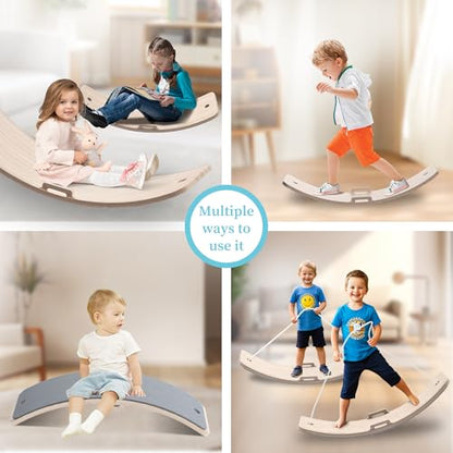 27 Inch Wooden Balance Board for Kids and Toddlers, Wobble Board with Rope