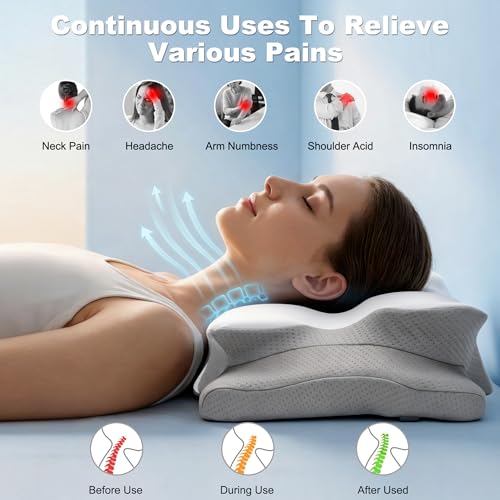 VYLEE Ergonomic Memory Foam Pillow for Neck Pain Relief – Cooling Side & Back Sleeper Support – Orthopedic Contour Bed Pillow with Breathable Cover – Cervical Support, Deep Sleep Comfort - color: Grey