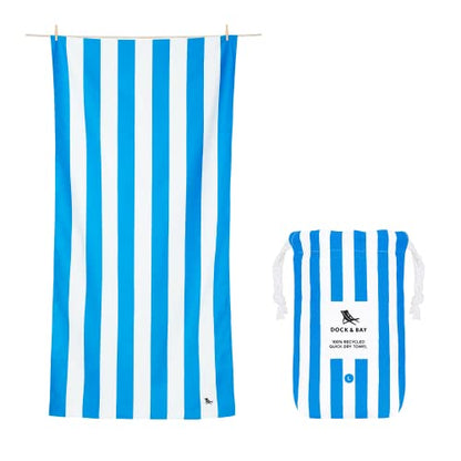 Dock & Bay Quick Dry Beach Towel - Cabana - Bondi Blue - Extra Large | Sand-Resistant, Includes Travel Bag, Lightweight & Compact, 100% Recycled DryQ Fabric, Extra Large (200x90cm, 78x35") - color: Cabana - Bondi Blue, size: Extra Large (200x90cm, 78x35")