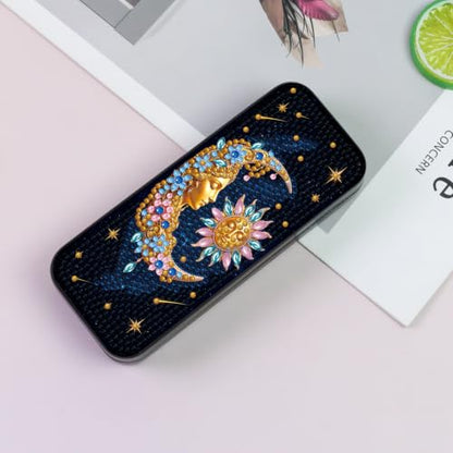 Sun Moon 5D Diamond Art Painting Kit, Hard Shell Eyeglasses Glasses Case | DIY Special Shaped Diamond Dots, Small Gem Art Paint Mosaic Kits, Cute Rhinestone Sunglasses Case for Adults Beginner Women - color: Black Sun & Moon