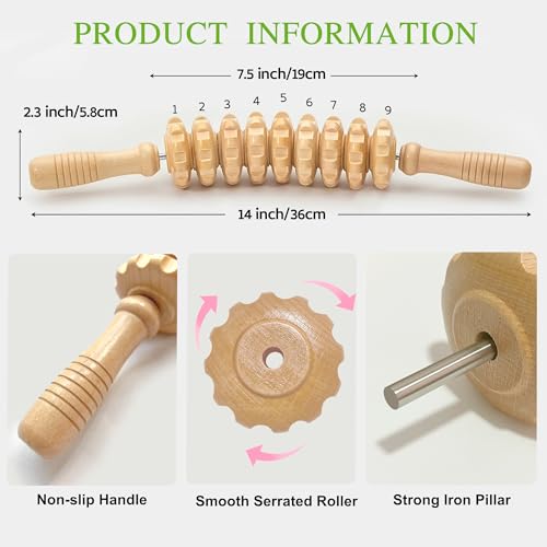 Curved Wood Therapy Massage Stick, Wooden Cellulite Muscle Roller for Legs - color: Wood Curved