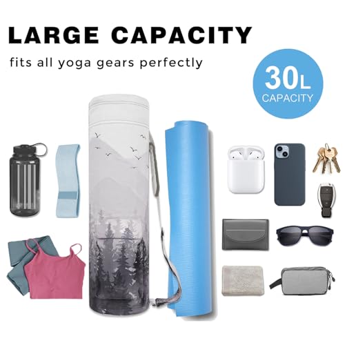 Yoga Mat Bag Full-Zipper Yoga Mat Carrier with Extra Wide Adjustable Strap 2 Multi-Functional Storage Cargo Pocket Stylish & Functional Yoga Bag Pilates Bag for Women & Men - color: Cloud Forest