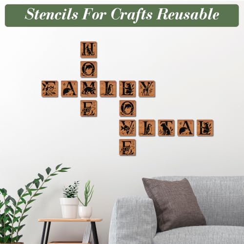 Letter Stencils for Crafts Reusable 36Pcs Number Stencils(5.1X5.1 inch) | DIY Art Painting Stencil Furniture Decor Kit for Wood Embroidery Wall Silk Screen Journaling - color: Animal Letters