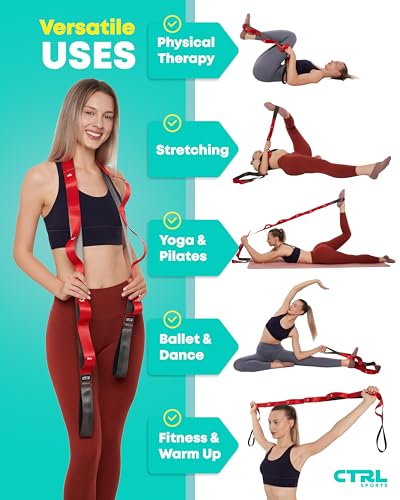 Stretching Strap with Loops, Non Elastic Stretch Band for Physical Therapy