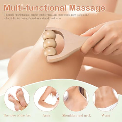 Ciieeo 2Pcs Wooden Massage Roller Muscle Relief/Gift, Wood Massage Tool, Wooden Roller Tools for Body Care and Relaxation, Manual Massage Roller Tool for Daily Home Use (3 Bead Gear Roller)