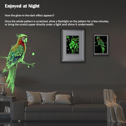Scratchboard Art for Adults Luminous Scratch Painting Kits-A5/8 PCS-Animals | Luminous Scratch Painting Paper Kit, Relaxing Art Therapy Activity for Adults, Hand Coordination Craft, Creative Outlet Gift - style: Animal
