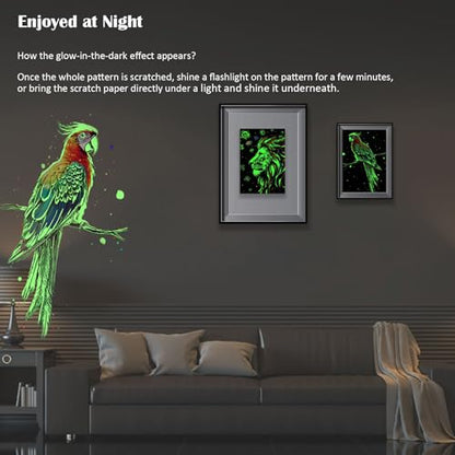 Scratchboard Art for Adults Luminous Scratch Painting Kits-A5/8 PCS-Animals | Luminous Scratch Painting Paper Kit, Relaxing Art Therapy Activity for Adults, Hand Coordination Craft, Creative Outlet Gift - style: Animal
