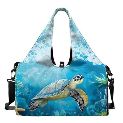 Yoga Mat Bag for Men Women Canvas Yoga Mat Carrier Take In Out Mat Easily for Beach Swim Bags Pool Sports Gym - color: Blue Sea Turtle
