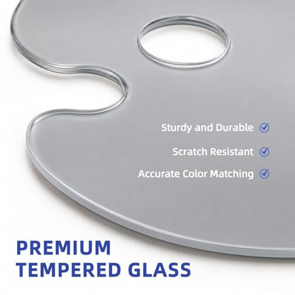 10x14 Inch Handy Oval Natural Grey Tempered Glass Palette | Durable Artist Paint Mixing Pallet for Oil, Acrylic, and Watercolor Painting