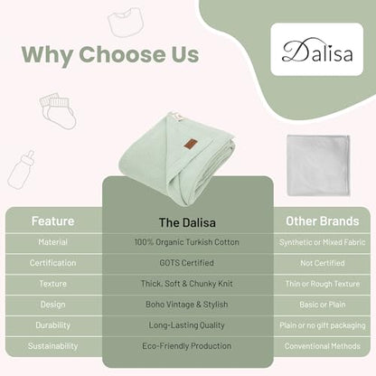 Dalisa Alina GOTS Organic Cotton Throw Blanket, Sage, 60x80 in - color: Sage, size: 60x80