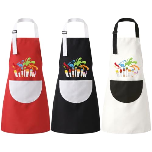 2/3 Pack Artist Aprons for Painting Crafting Cooking Gardening | Art Apron with Pockets Bib Aprons for Painting Crafting Cooking Baking Art Gardening - color: Black, White, Red