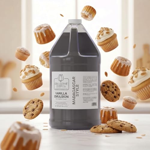 Collective Aromas Co. Madagascar Style Vanilla Emulsion for Baking – Concentrated Vanilla Flavoring for Cake, Cookies, Frosting, Ice Cream & Desserts, Bakery Style Liquid Emulsion 1 Gallon (128 fl oz) - size: Madagascar Vanilla - 1 Gallon (128 fl oz)