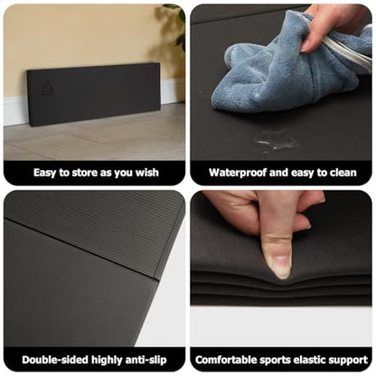 IwIeIaIrI Foldable POE Non Slip Yoga Pilates Mat– 1/4" (6mm) Thick | Foldable Lightweight with Carry Strap, Portable for Home Workout, Pilates, Travel & Gym Mat - color: Dark Grey