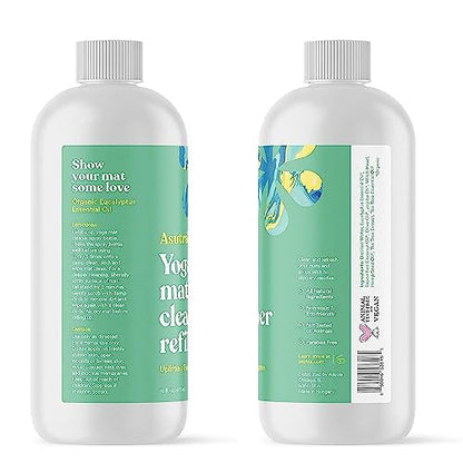 ASUTRA Yoga Mat Cleaner Spray Refill (Uplifting Eucalyptus), 16 fl oz | No Slippery Residue, Organic Essential Oils Deep-Cleansing for Fitness Gear & Gym Equipment