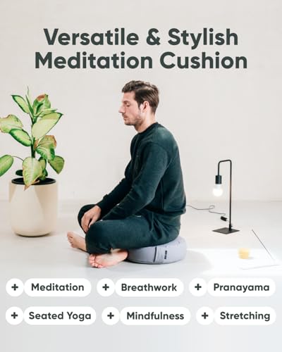 Mindful & Modern Large Meditation Cushion for Zafu Yoga - Meditation Pillow for Sitting on the Floor - Buckwheat Hull Filled Yoga Cushion with Removable, Washable 100% Cotton Cover and Carry Handle - color: Round - Grey