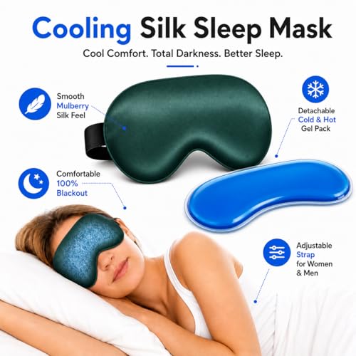 Cooling Sleep Mask with Mulberry Silk Surface & Removable Gel Pack - color: Cooling Bark Green