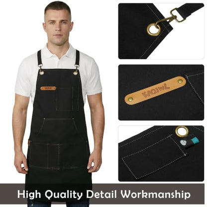 Professional Unisex Chef Apron – Cross-Back, Large Pockets, Water-Resistant Cotton Canvas - color: Black Canvas