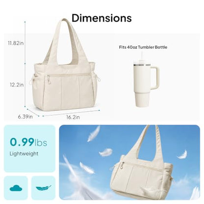 TOPEAST Foldable Tote Bag for Women with Yoga Mat Holder,Travel Tote Bag with Water Bottle Pocket,Lightweight Workout Gym Bag - color: Beige