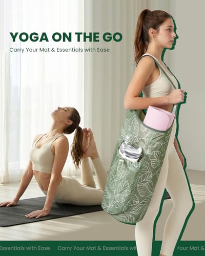 sportsnew Yoga Mat Bag for Women with 40oz Water Bottle Pocket, Pilates Bag - color: Sage Green