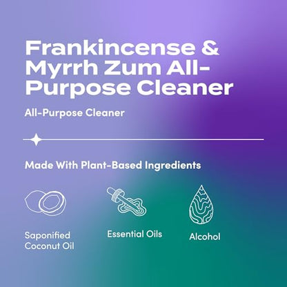 Zum by Indigo Wild All-Purpose Cleaner Combo (Pack of 2) - Natural Multipurpose Cleaners with Essential Oils, Baking Soda & More - Frankincense & Myrrh & Lavender, 16 fl oz Each
