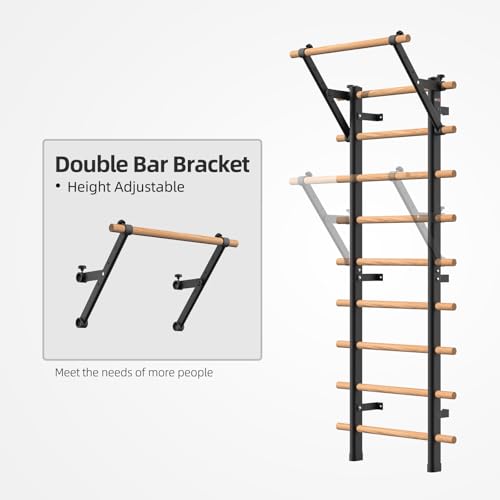 DHT Wood Stall Bar, Swedish Ladder Suspension Trainer with 9 Strategic Rods, for Home, Gym, School and Clinics, Black - color: WA1-D