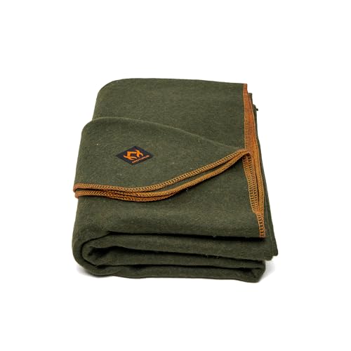 Arcturus Military Wool Blanket - Warm, Thick, Washable - Great for Outdoors, Camping, Stadium Blanket, Picnics, Travel - Car & Bushcraft Survival Kits - color: Olive Green, size: Throw