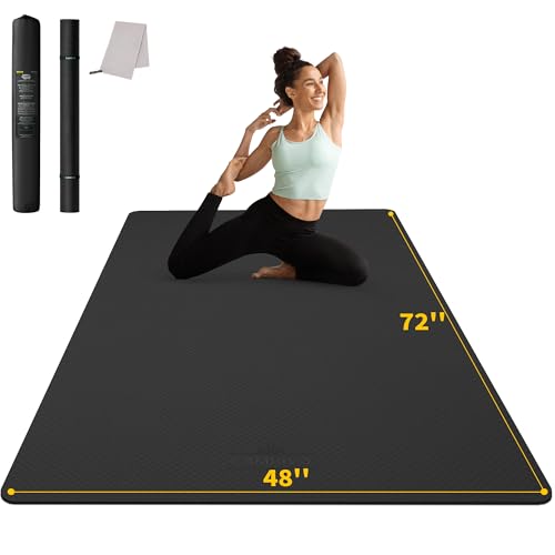 CAMBIVO 72''x48'' Large Yoga Mat, Extra Thick TPE Workout Mat | extra large exercise mat, non-slip TPE cushioning for joint relief, pilates stretching, apartment noise dampening - color: BLACK, size: 12mm