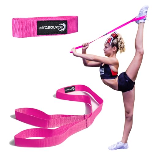 Myosource Kinetic Bands Cheerleading Flexibility Stunt Strap - Improve Stretching and Stunts for Cheer Dance Gymnastics & Physical Therapy – Stocking Stuffers Present for Kids Girls Adults - 12 Colors - color: Pink