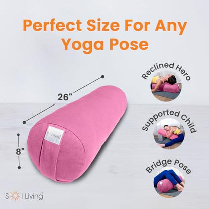 Pranayama Yoga Bolster Meditation Pillow - color: Pink, size: Cylindrical 26" x 8"
