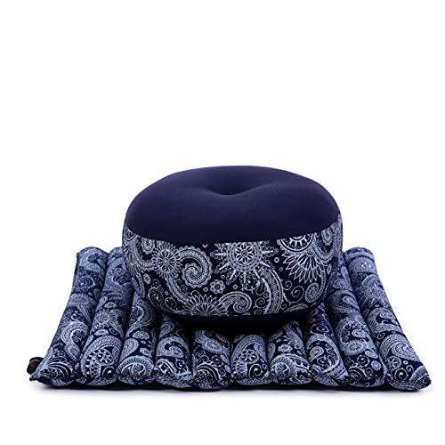 Leewadee Meditation Cushion Set – 1 Small Zafu Yoga Pillow and 1 Small Roll-Up Zabuton Mat Filled with Kapok - color: Cbt1 - Blue