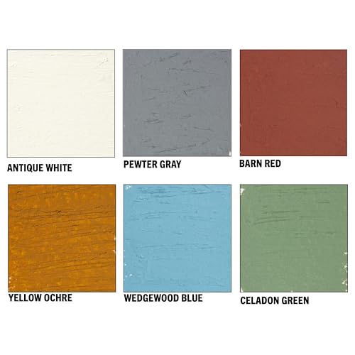 Jack Richeson & Co Shiva Artist Grade Oilstiks Set – 6 Neutral Landscape Colors (Antique White, Wedgewood Blue, Pewter Gray, Yellow Ochre, Celadon Green, Barn Red) – Professional Oil Paint Sticks for Canvas, Fabric, Wood & Mixed Media