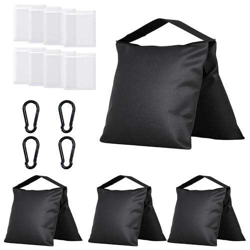 4-Pack Heavy Duty Sandbags,Multi-Use Stability for Photography Backdrop Stands Tripods Canopies Tents & Outdoor Gear,Reinforced Design + 4 Clips