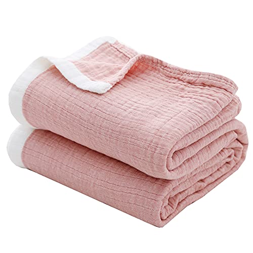 SE SOFTEXLY Muslin Throw Blanket, 4-Layer Dyed Yarn, 50”x60”, Coral Pink - color: Coral Pink, size: Throw-50" x 60"