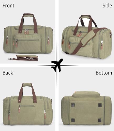 Sechunk Duffle Bag Canvas Large Outdoor Shoulder Bag Overnight Handbag Travel Tote Luggage Weekender Bag - color: army green