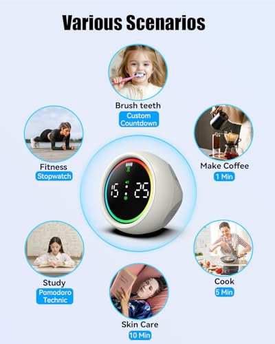 Pomodoro Timer Cube, Desk Timer for Productivity with 1, 5, 10 Min Preset Countdown, Stopwatch and Custom Countdown, for Kids, ADHD, Study, Work, Fitness, Cooking (White)