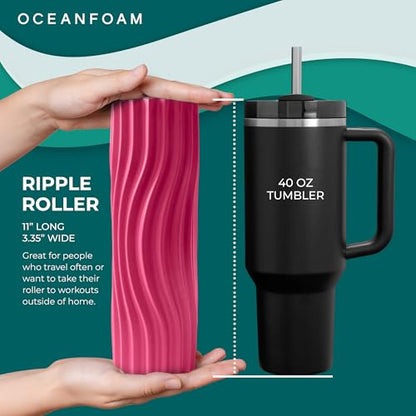 Oceanfoam Ripple Travel Foam Roller (11" x 3.35") Firm Mini Foam Roller for Physical Therapy, Deep Tissue Massage, Back Pain - High Density, Ergonomic Wave Textured, Yoga, Pilates, Exercise (Hot Pink) - color: Hot Pink