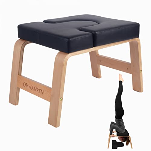 Yoga Headstand Bench- Stand Yoga Chair for Family, Gym - Wood and PU Pads - Relieve Fatigue and Build Up Body (Black) - color: Black