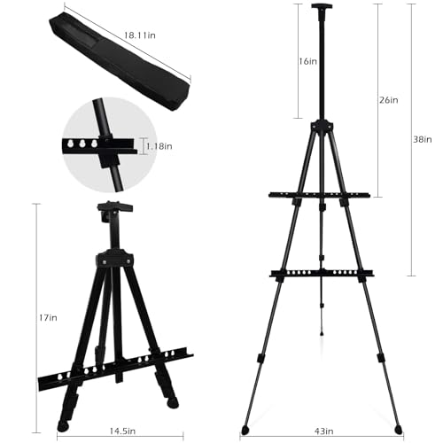 NS JYMB Easel Stand for Sign and Painting, 17-66 Inch Adjustable, Black | Portable metal tripod easel for display stand, canvas holder, floor, poster board, wedding signs and travel use - style: 66Black 1pack