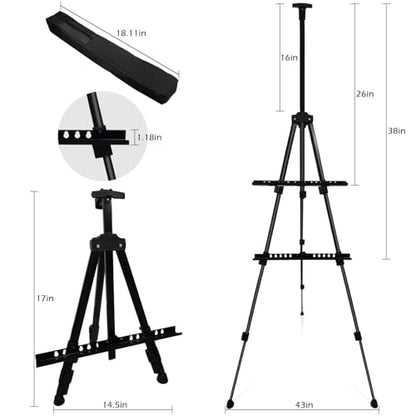 NS JYMB Easel Stand for Sign and Painting, 17-66 Inch Adjustable, Black | Portable metal tripod easel for display stand, canvas holder, floor, poster board, wedding signs and travel use - style: 66Black 1pack