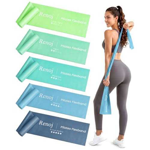 Renoj Pilates Flexbands, 5-Pack Latex-Free Resistance Bands Set – Exercise Bands for Pilates, Yoga, Stretching & Physical Therapy | Home Gym Equipment for Women & Men - color: Blue