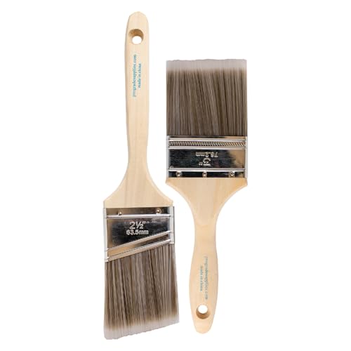 Pro Grade Paint Brushes, Flat & Angled Paint Brush Set, Walls & Trim, 2 Pc | Interior & exterior | Cabinets, doors, fences, decks | Works with latex, oil & stain | Synthetic bristles, hardwood handles