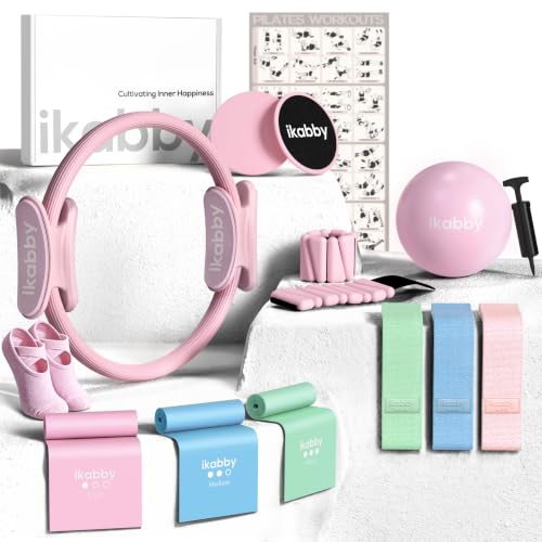 Pilates Kit, Home Pilates Kit with Weights, Pilates Equipment for Home Workout, Pilates Essentials Kit for Women, Yoga Pilates Mat Kit for Beginners, Pilates Set - color: Pink