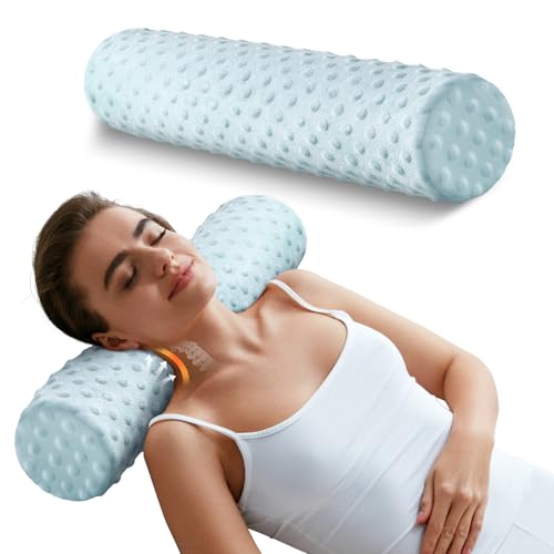 Memory Foam 5" Round Pillow, Cervical Neck Roll Pillow for Pain Relief - color: Velvet Dots Blue, size: 5"H