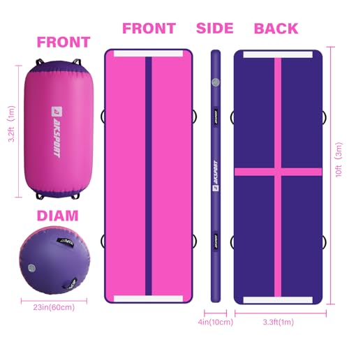 AKSPORT Air Roller Gymnastics Air Barrel for Backbends and Back Handsprings Exercise Training with Electric Air Pump for Home Use/Yoga/Cheerleading/Tumbling/Back Walkovers - color: Fuchsia, size: 118inx39.4inx4in & 39inx23.6in（Diam)