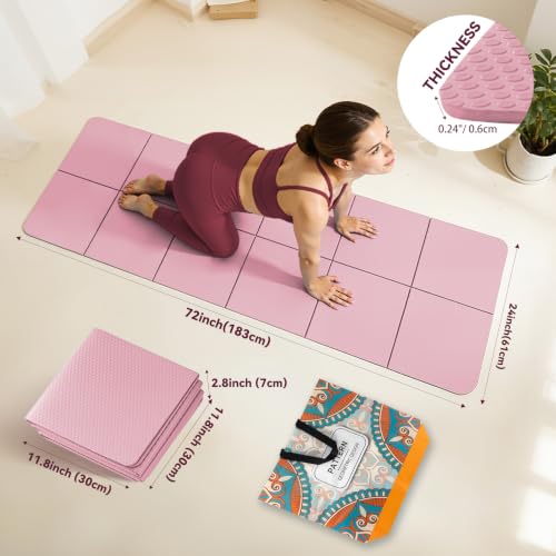 Foldable Yoga Mat Thick Non-Slip Exercise Mat | Packable Travel Fitness Mat, Carrying Bag Included, For Yoga, Pilates, Workout, Home & Gym Use - color: pink