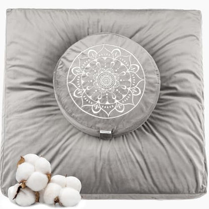 Hihealer Meditation Cushion, Traditional Tibetan Meditation Pillow Velvet Cover - Large Floor Cushion Seating for Adults - Yoga Buckwheat Bolster for Women、Moms | Buckwheat Yoga Bolster, Large Floor Cushion & Pillow for Adults, Zafu Zabuton Set, Zen Medit